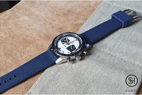 SELECT-HEURE Blue Saffiano leather watch strap lined with Blue FKM rubber, quick release pring bars (interchangeable)