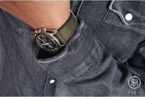 SELECT-HEURE Military Green Sailcloth watch strap lined with Black FKM rubber, quick release pring bars (interchangeable)