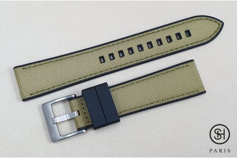 SELECT-HEURE Light Olive Sailcloth watch strap lined with Black FKM rubber, quick release pring bars (interchangeable)