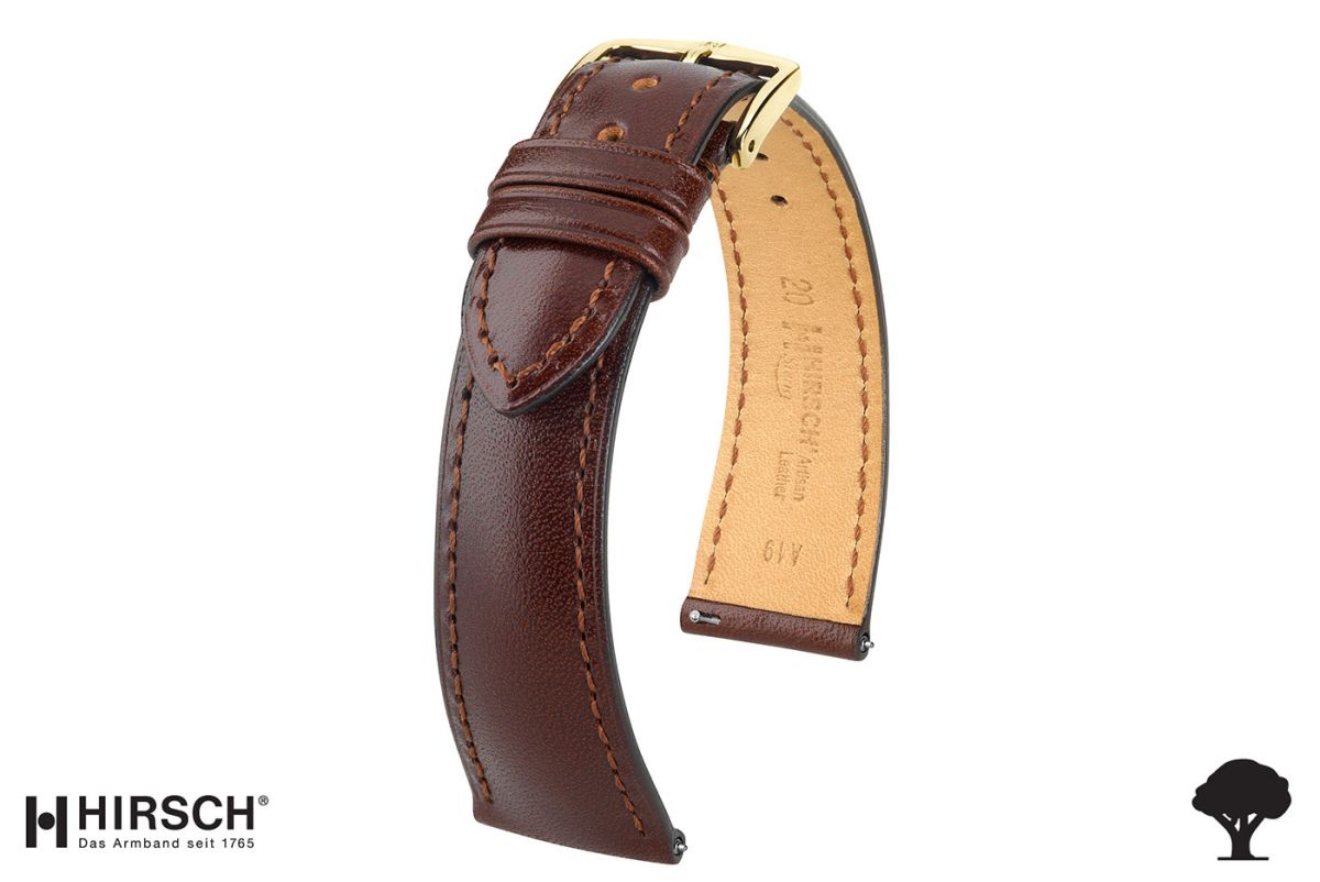 Brown Siena HIRSCH watch bracelet, natural Italian calfskin