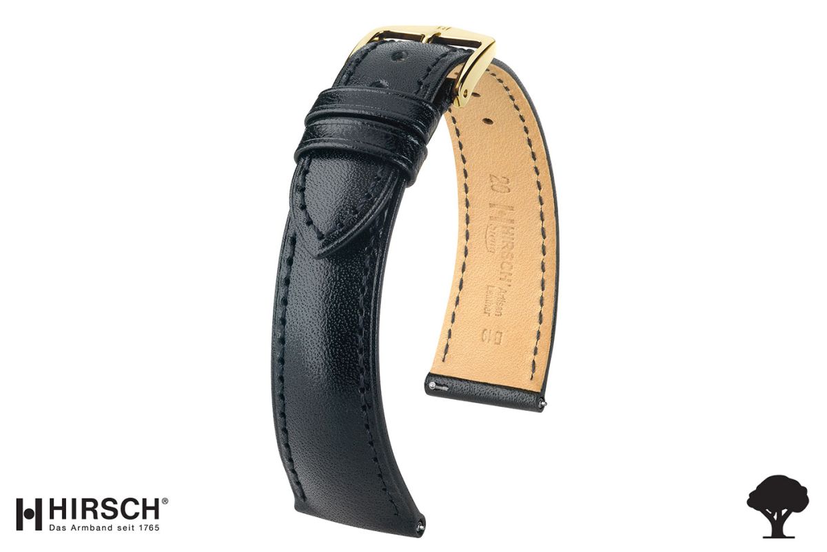 Black Siena HIRSCH watch bracelet, natural Italian calfskin