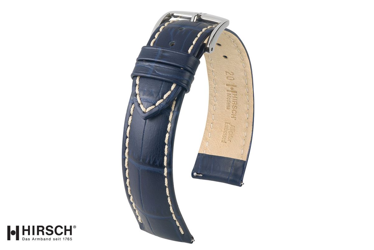 Blue Modena HIRSCH watch bracelet, Italian calfskin