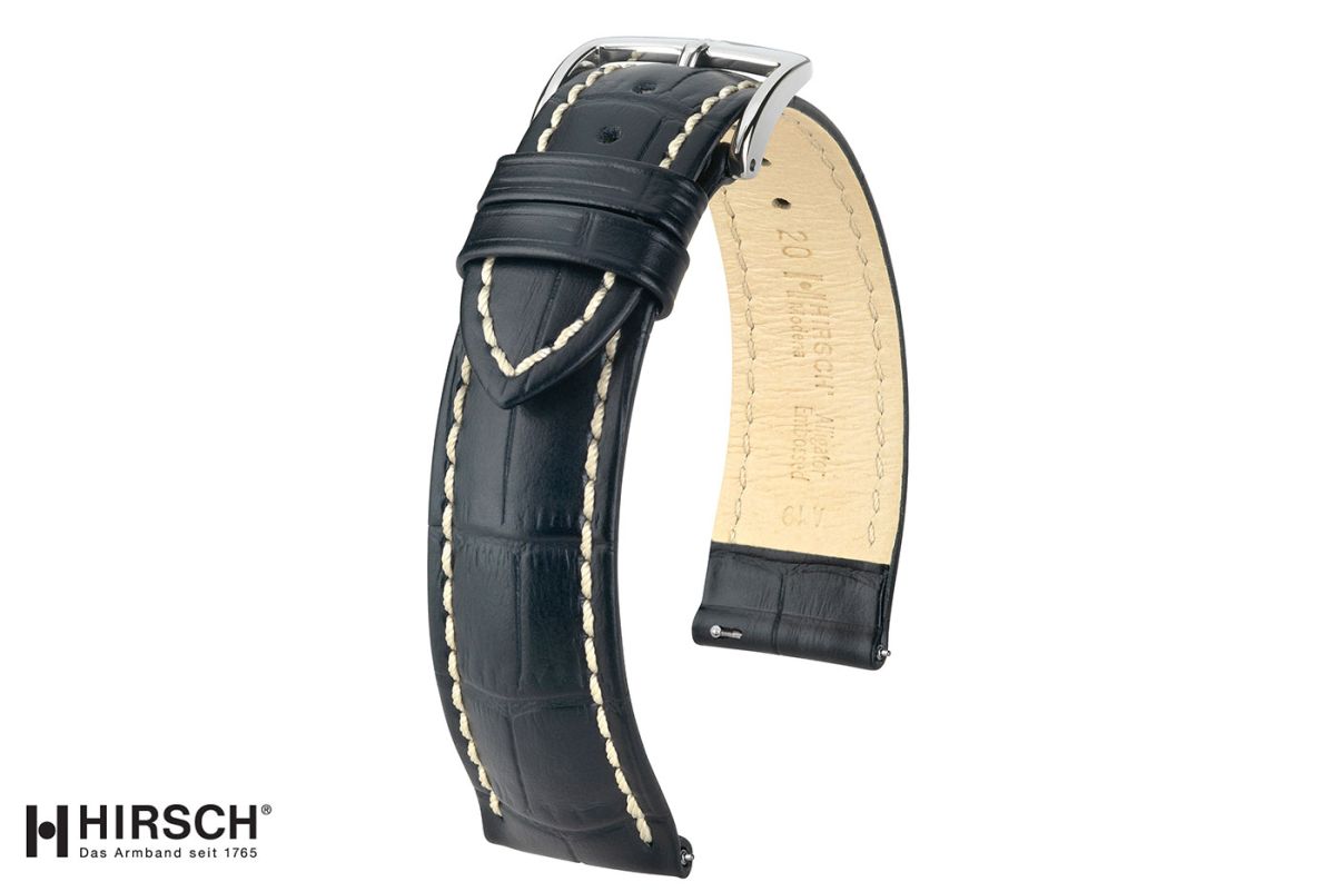 Black Modena HIRSCH watch bracelet, Italian calfskin