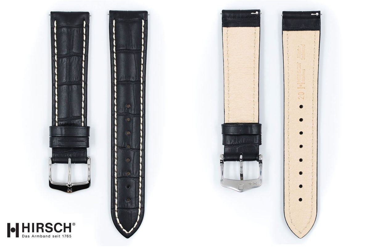 Black Modena HIRSCH watch bracelet, Italian calfskin