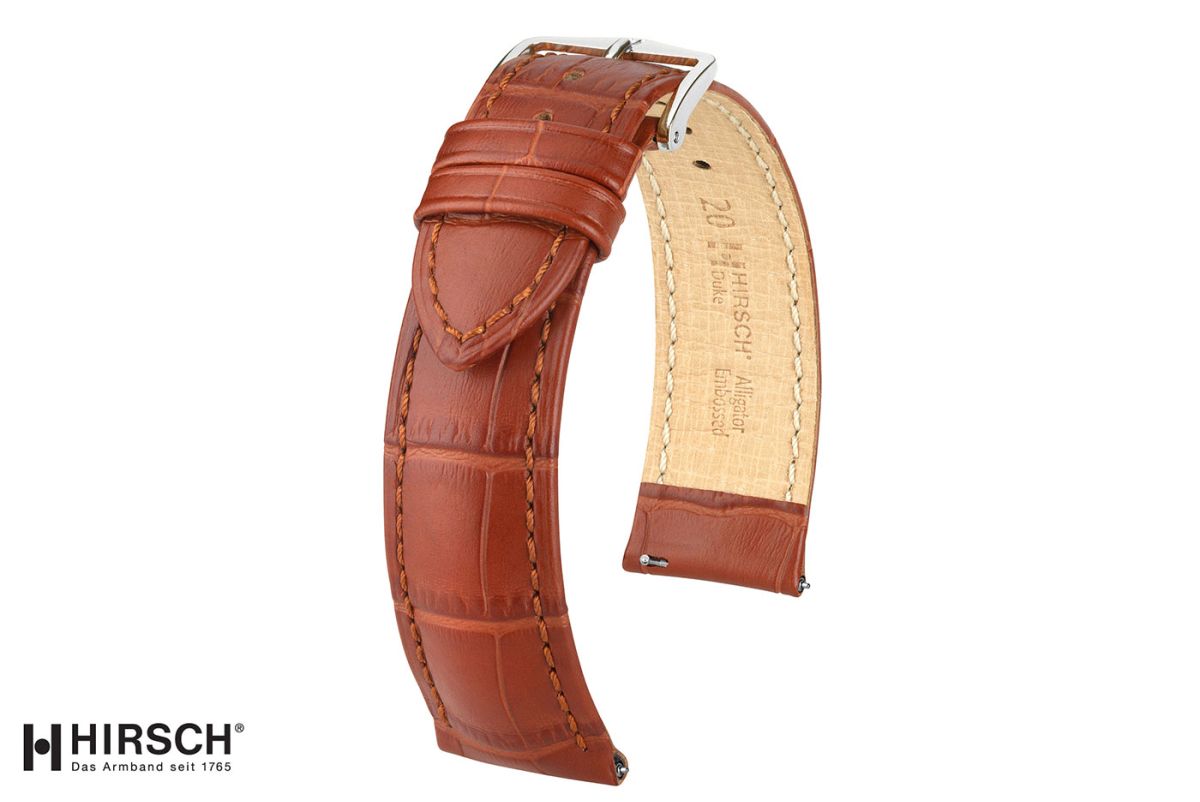 Bracelet montre HIRSCH Duke Marron Or, cuir de veau italien