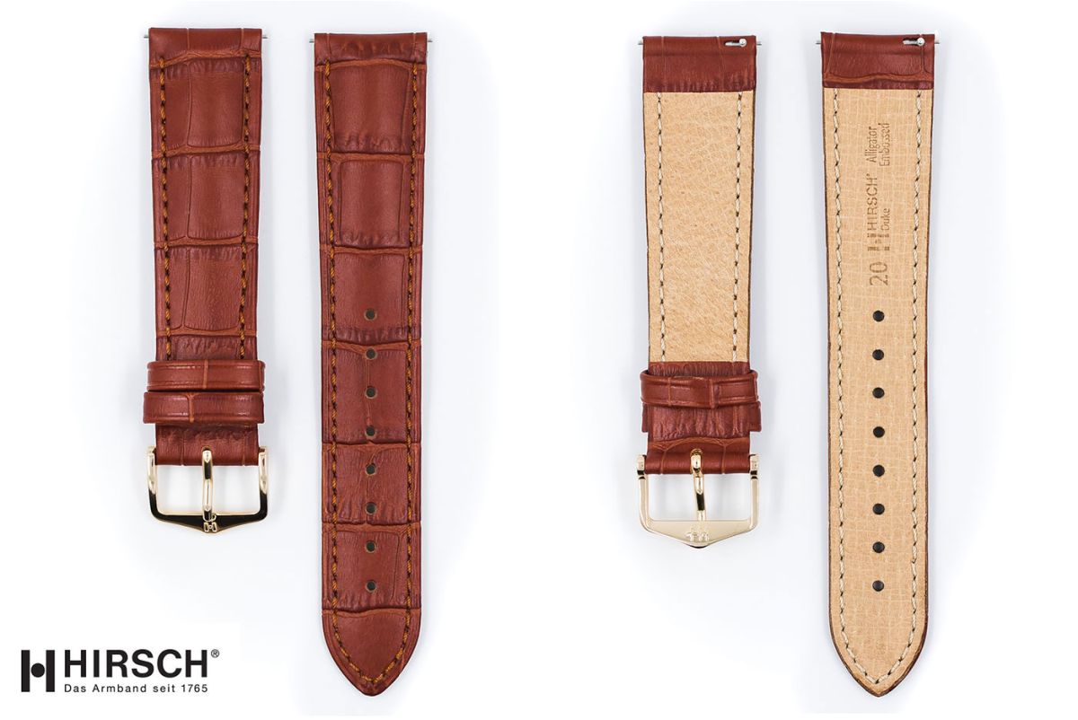 Gold Brown Duke HIRSCH watch bracelet, Italian calfskin