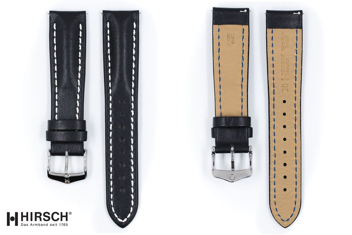 Black Heavy Calf HIRSCH watch bracelet (waterproof)