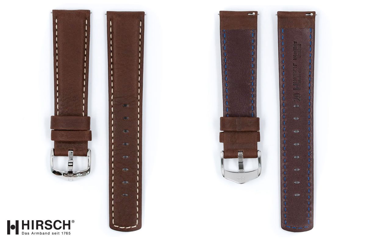 Brown White topstitching Mariner HIRSCH watch bracelet (waterproof)