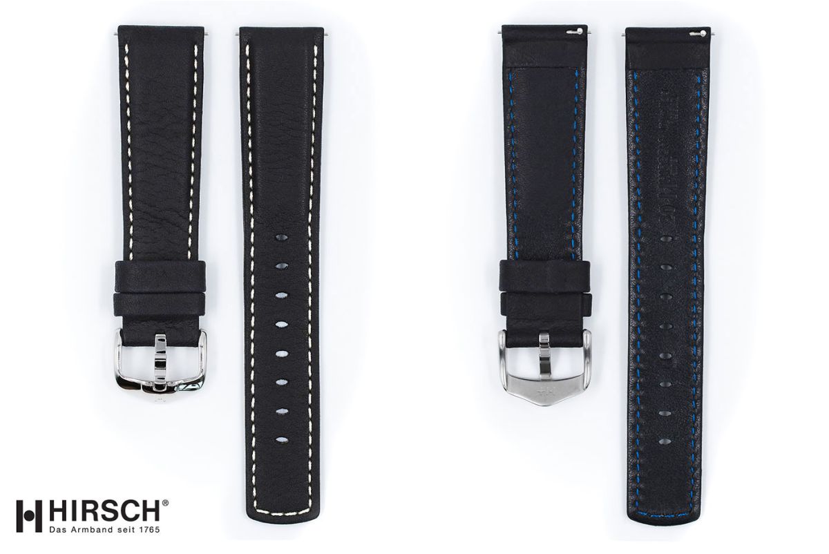 Black White topstitching Mariner HIRSCH watch bracelet (waterproof)