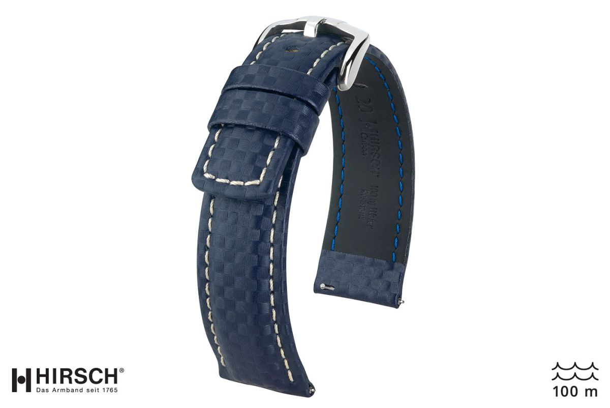 Blue White topstitching Carbon HIRSCH watch bracelet (waterproof)