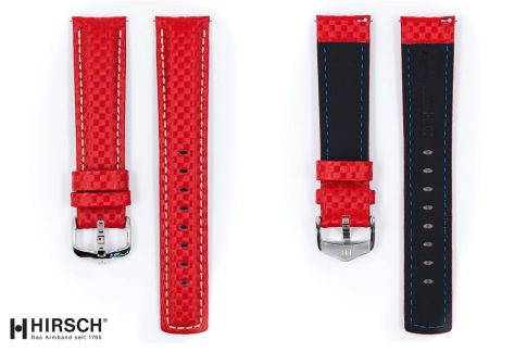 Bracelet montre HIRSCH Carbon, cuir Rouge couture Blanche (étanche)