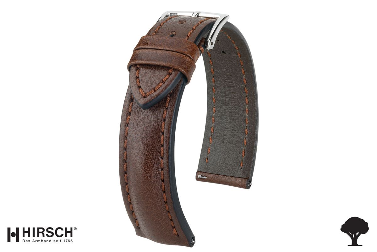 Hand-made Lucca HIRSCH watch bracelet, Brown Tuscan leather