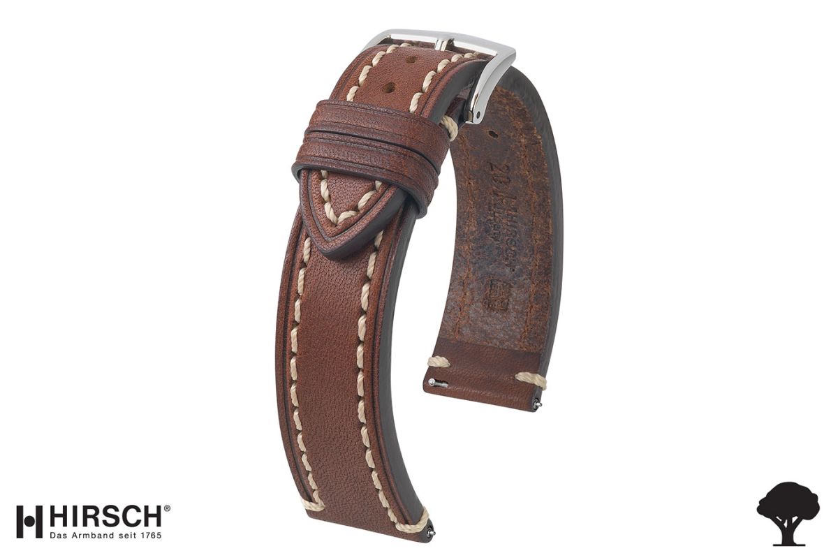 Bracelet montre HIRSCH Liberty marron, cuir au tannage végétal