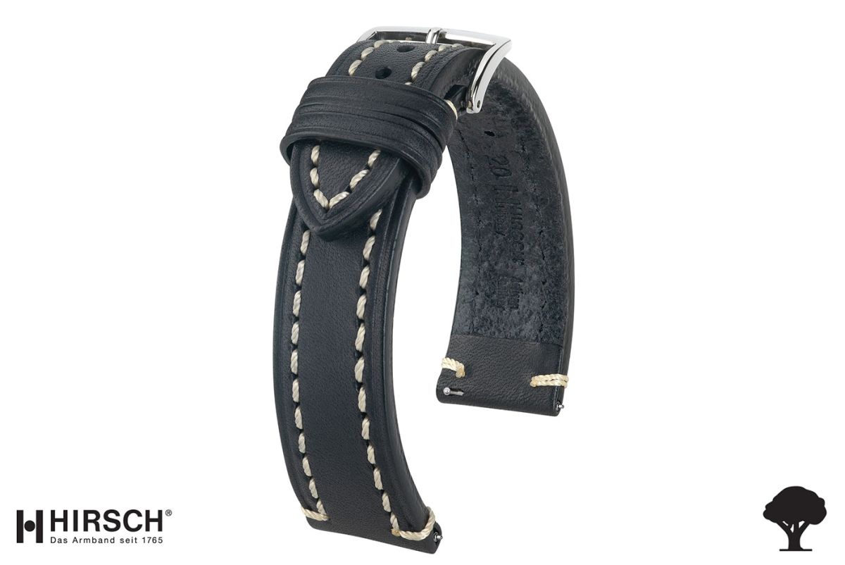 Bracelet montre HIRSCH Liberty noir, cuir au tannage végétal