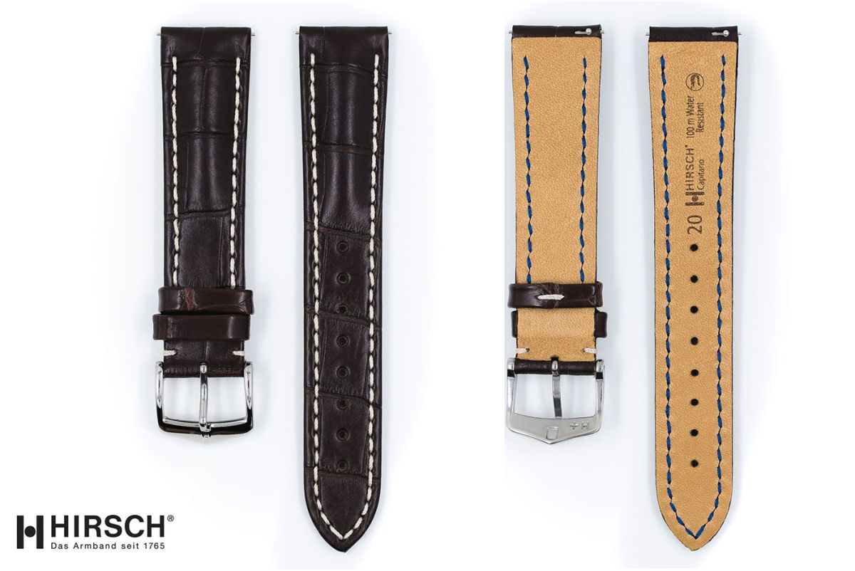 Brown Louisiana Alligator Capitano HIRSCH watch band, streamlined bulging