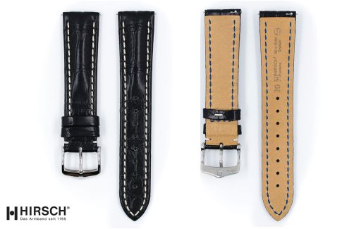 Black Louisiana Alligator Capitano HIRSCH watch band, streamlined bulging