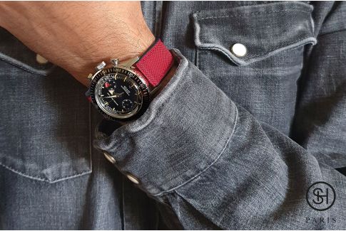 SELECT-HEURE Red Sailcloth watch strap lined with Black FKM rubber, quick release pring bars (interchangeable)