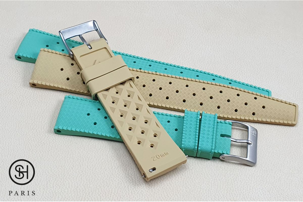 Khaki Beige Tropic SELECT-HEURE FKM rubber watch strap, quick release spring bars (interchangeable)