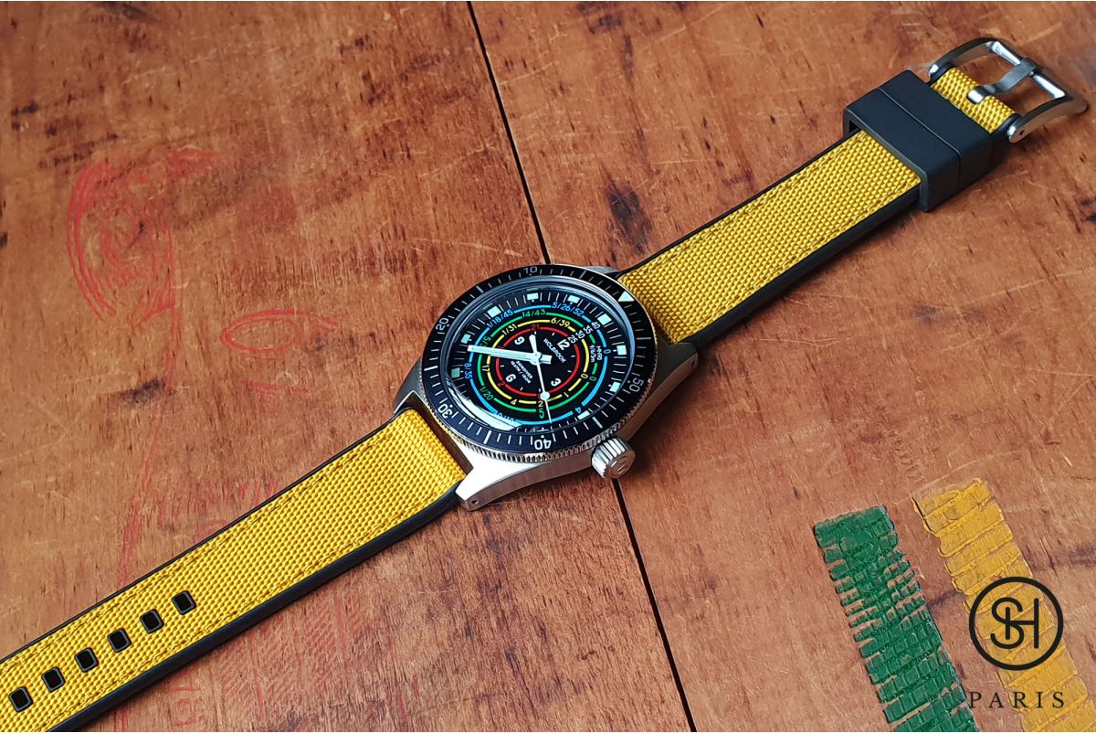 SELECT-HEURE Yellow Sailcloth watch strap lined with Black FKM rubber, quick release pring bars (interchangeable)