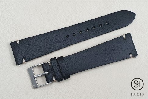 Black Old School SELECT-HEURE leather watch strap with quick release spring bars (interchangeable)