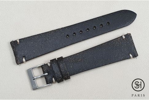 Black/Brown Old School SELECT-HEURE leather watch strap with quick release spring bars (interchangeable)