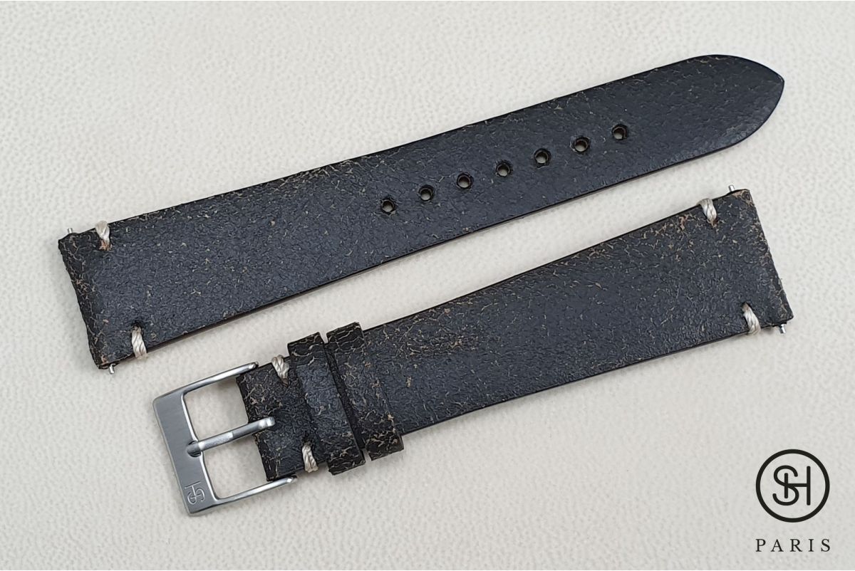 Black/Brown Old School SELECT-HEURE leather watch strap with quick release spring bars (interchangeable)