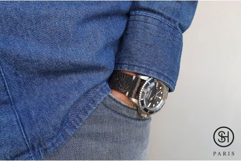 Bracelet montre cuir Old School SELECT-HEURE Noir/Marron avec pompes rapides (interchangeable)