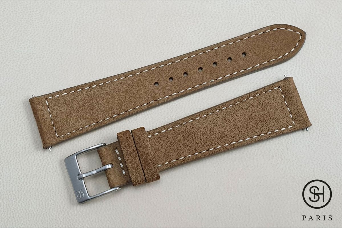 Bronze Suede SELECT-HEURE leather watch strap with quick release spring bars (interchangeable)