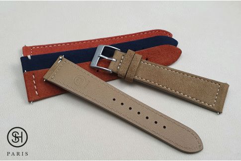 Bracelet montre cuir Suede SELECT-HEURE Terre Battue avec pompes rapides (interchangeable)