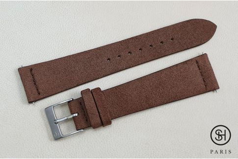 Bracelet montre cuir Suede SELECT-HEURE Cacao avec pompes rapides (interchangeable)