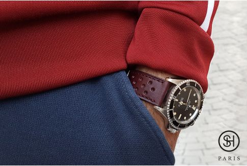 Burgundy Rallye SELECT-HEURE leather watch strap with quick release spring bars (interchangeable)