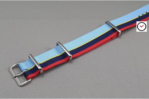 Peugeot Talbot Racing G10 NATO watch strap - Dark, Sky Blue and Red