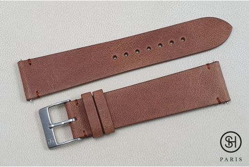 Bracelet montre cuir Vintage SELECT-HEURE Marron Or avec pompes rapides (interchangeable)