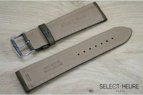 Kaki Green bulging SELECT-HEURE leather watch strap, tone on tone stitching