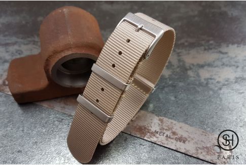 Bracelet montre NATO nylon SELECT-HEURE Beige, boucles carrées acier inox brossé