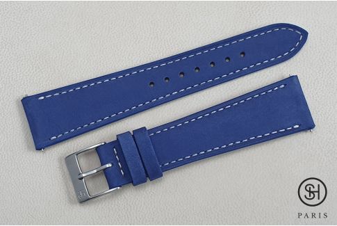 Bracelet montre cuir Nubuck SELECT-HEURE Bleu Egyptien avec pompes rapides (interchangeable)