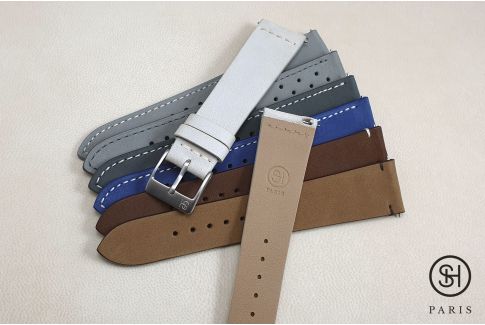 Bracelet montre cuir Nubuck SELECT-HEURE Bleu Egyptien avec pompes rapides (interchangeable)