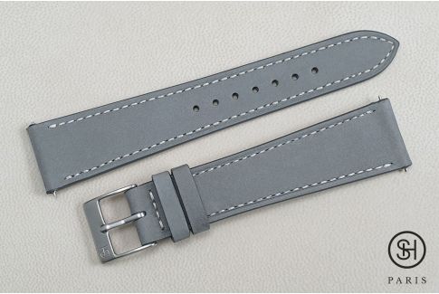 Bracelet montre cuir Nubuck SELECT-HEURE Gris Perle avec pompes rapides (interchangeable)