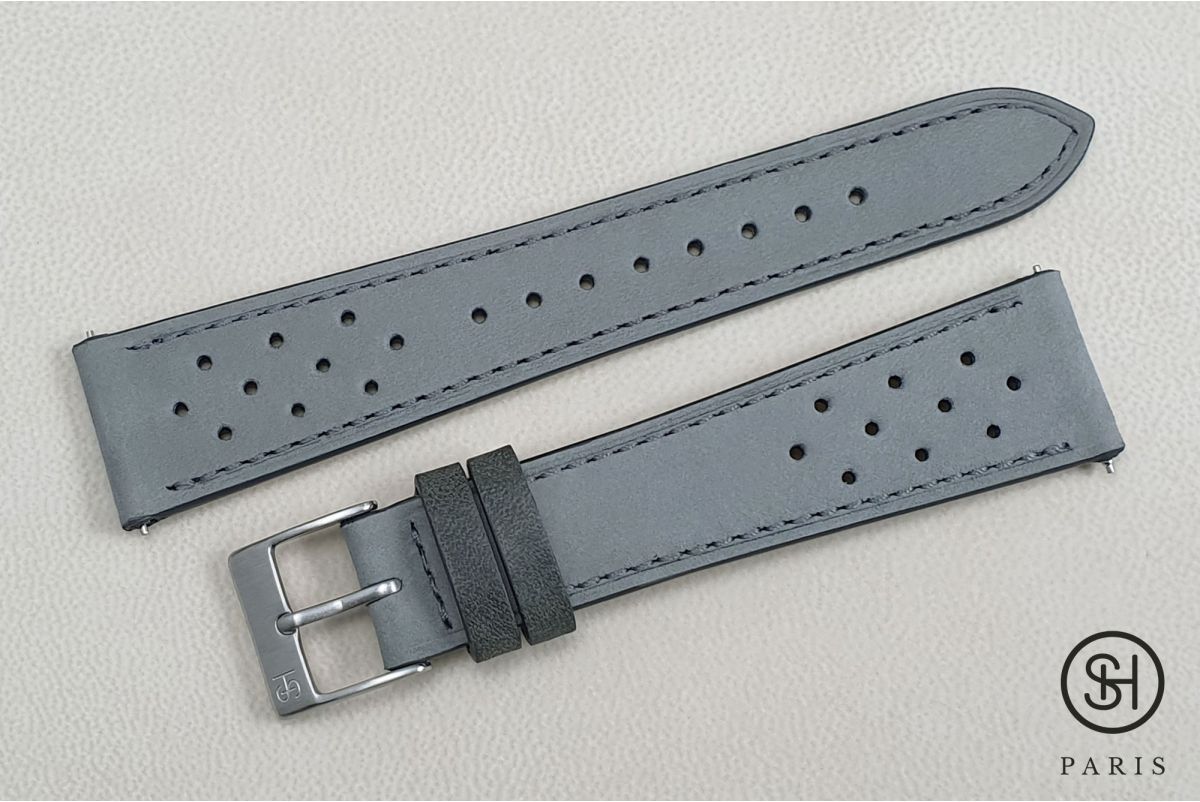 Bracelet montre cuir Nubuck Rallye SELECT-HEURE Gris Perle avec pompes rapides (interchangeable)