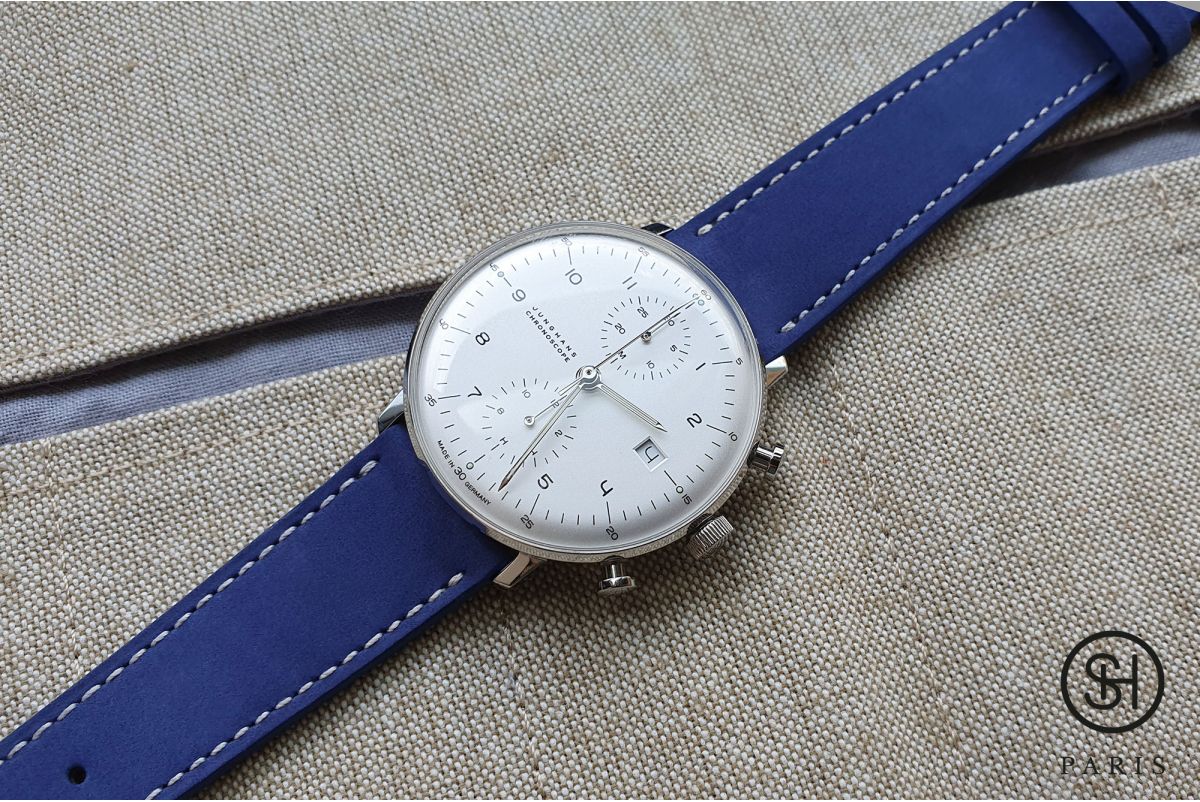 Bracelet montre cuir Nubuck SELECT-HEURE Bleu Egyptien avec pompes rapides (interchangeable)