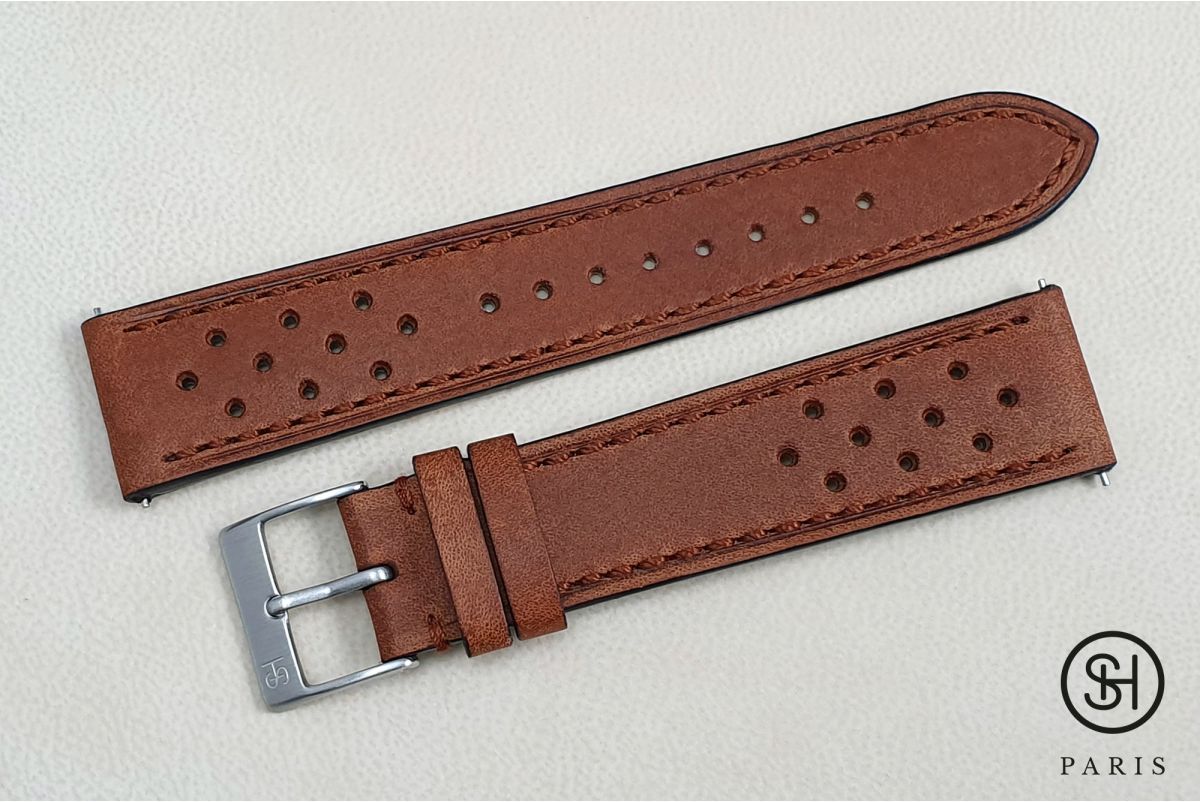 Gold Brown Rallye SELECT-HEURE leather watch strap with quick release spring bars (interchangeable)