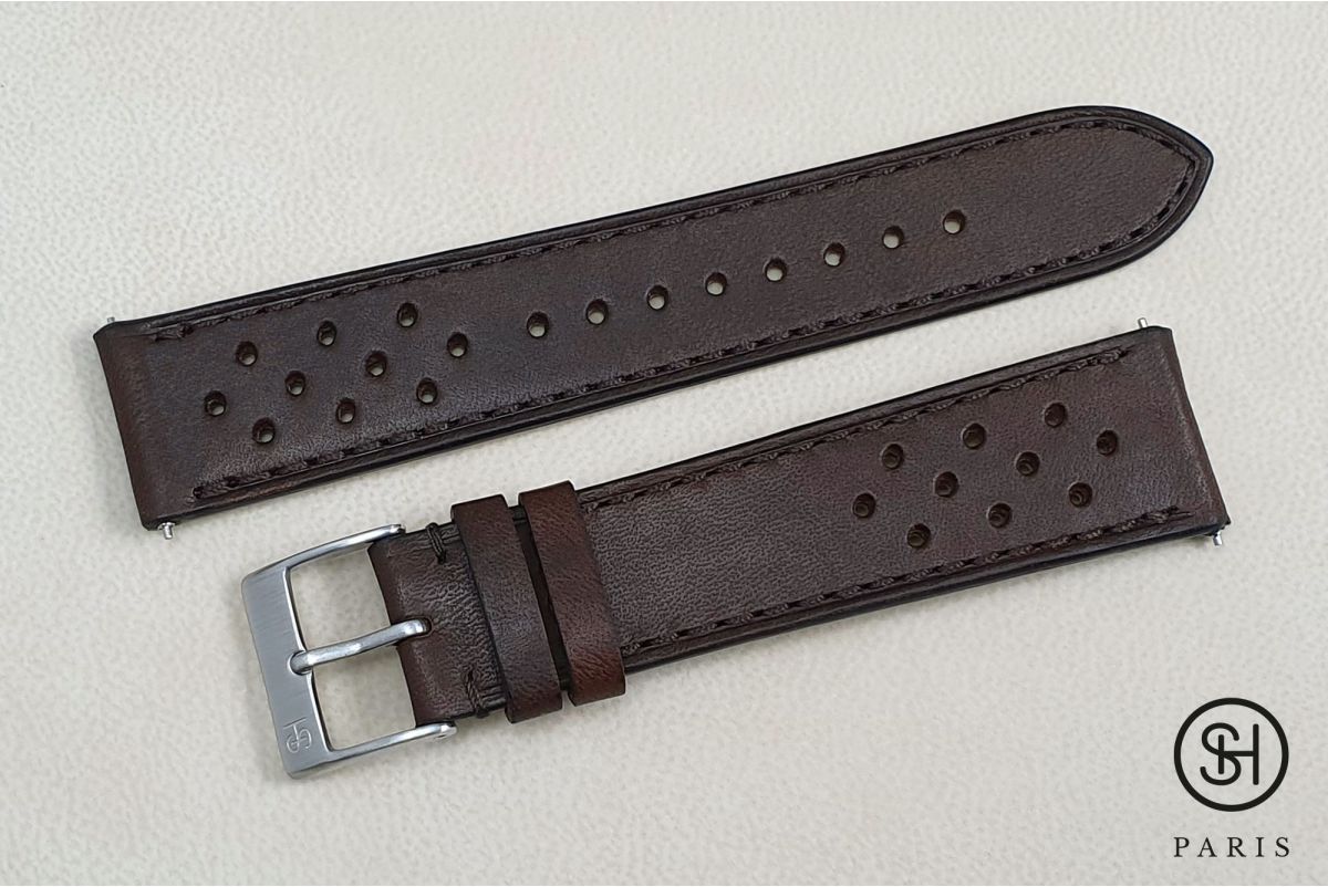 Dark Brown Rallye SELECT-HEURE leather watch strap with quick release spring bars (interchangeable)