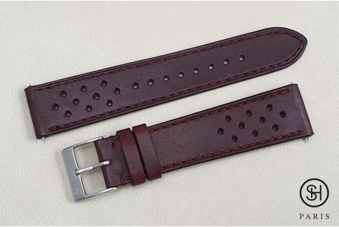 Burgundy Rallye SELECT-HEURE leather watch strap with quick release spring bars (interchangeable)