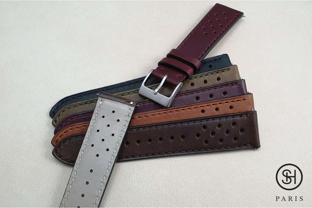 Burgundy Rallye SELECT-HEURE leather watch strap with quick release spring bars (interchangeable)