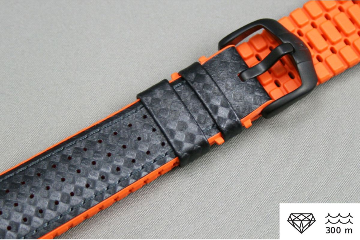 Black Orange Ayrton HIRSCH watch bracelet (waterproof)