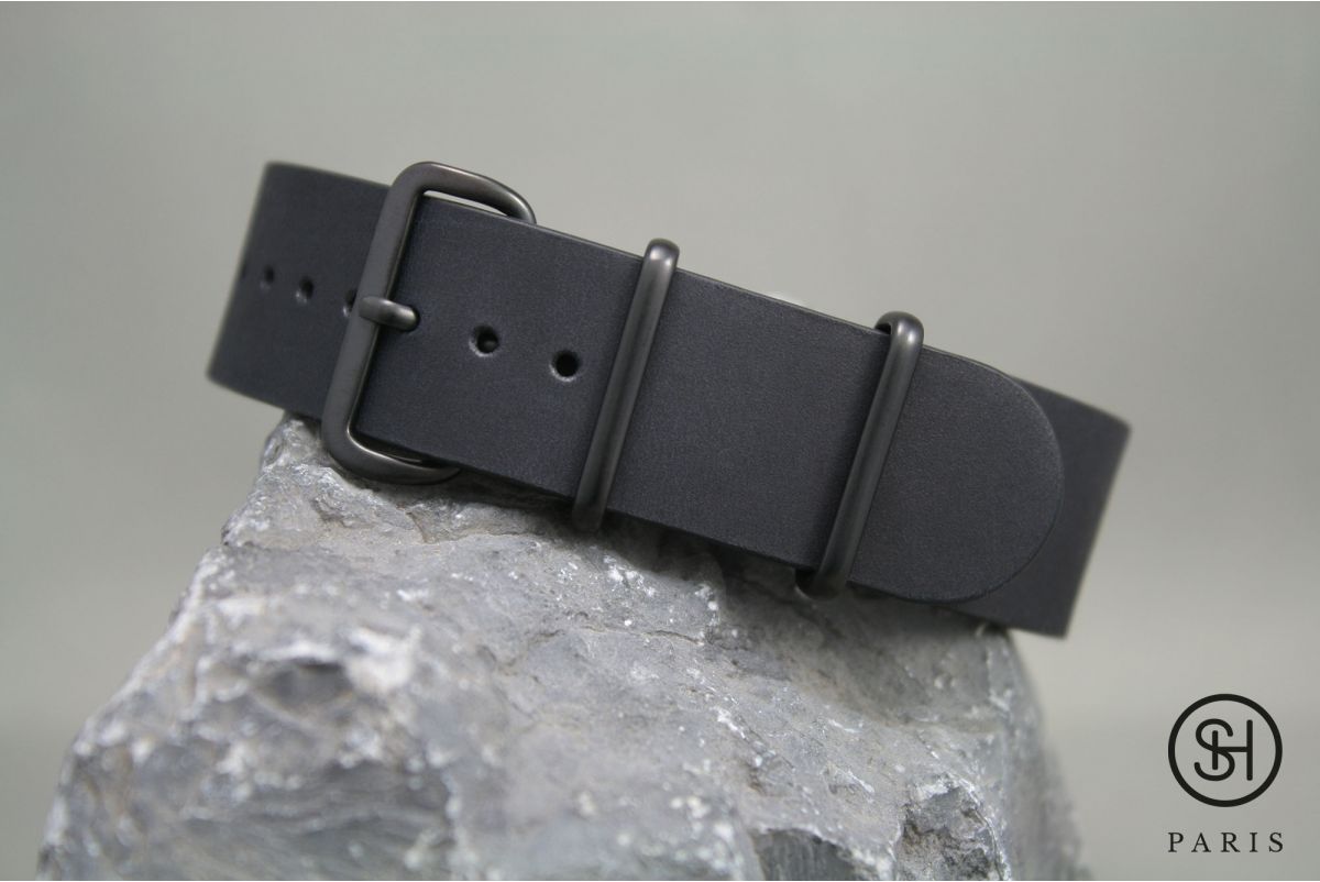 Retro watchband - Premium black alligator leather strap (black