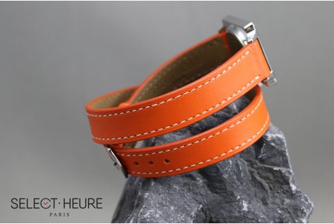 Bracelet montre cuir Double Tour SELECT-HEURE Orange pour femmes, pompes rapides (interchangeable)