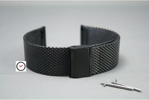 Bracelet montre 24mm Mesh Noir en Maille Milanaise en Acier PVD Made In  Germany