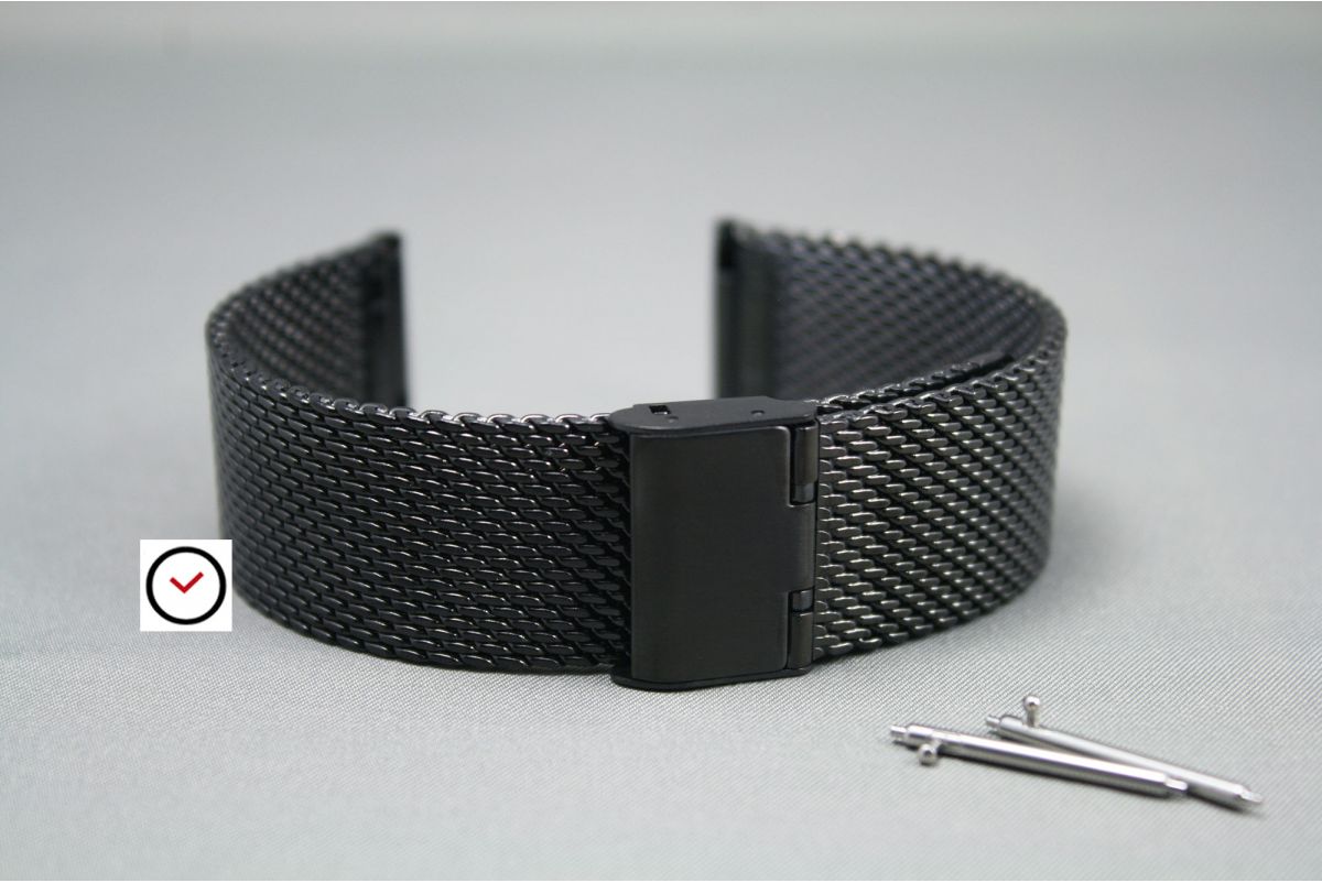 Black Steel Adjustable Mesh Bracelet Watch Band Strap Double Lock Clasp  #5026